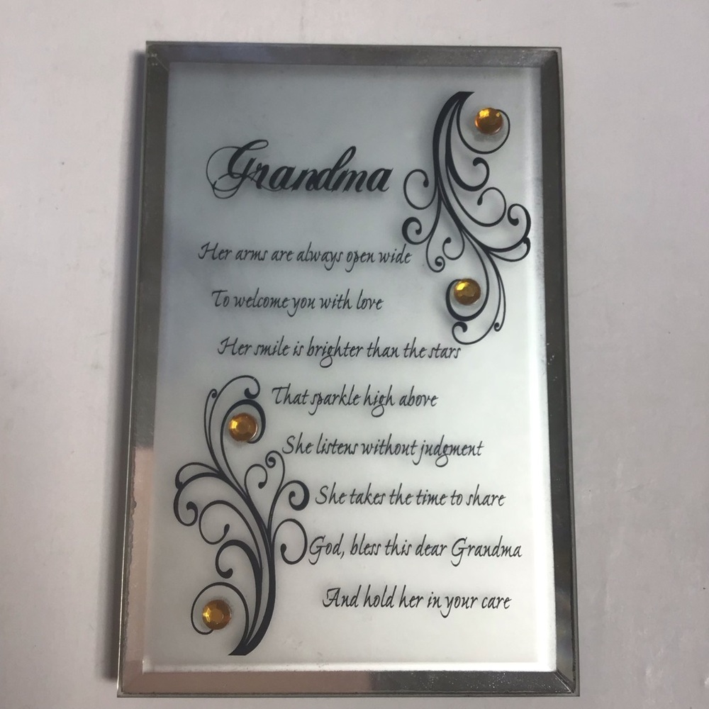 Small Grandma Poem Mirrored Plaque with Gold Topaz Crystal Accents